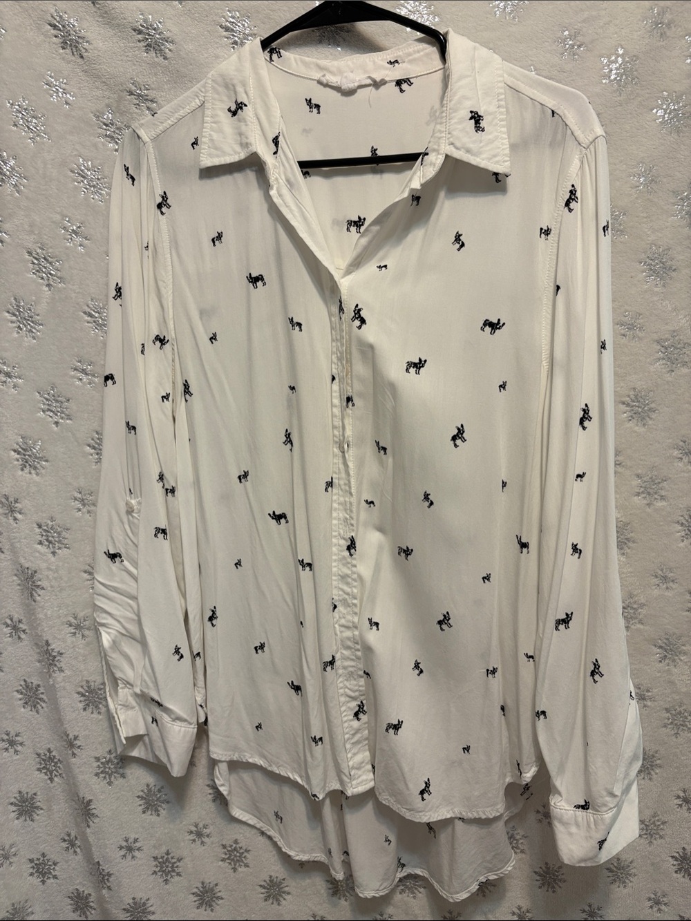 Jane and Delancey White Button-Down Shirt with Black French Bulldog Motif